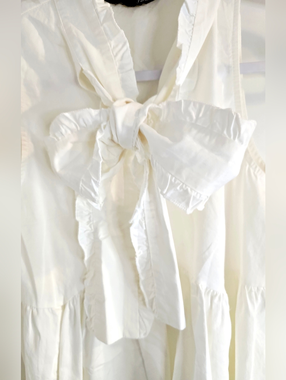 Sister Jane White Bow Neck Ruffle Dress Feminine Cottagecore Graduation Boho - Picture 4 of 7